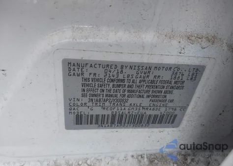 2018 Nissan Sentra Sr из США, поврежденный, VIN 3N1AB7AP2JY300832